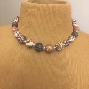 Pastel Pink and Brown Clay Beaded Necklace
